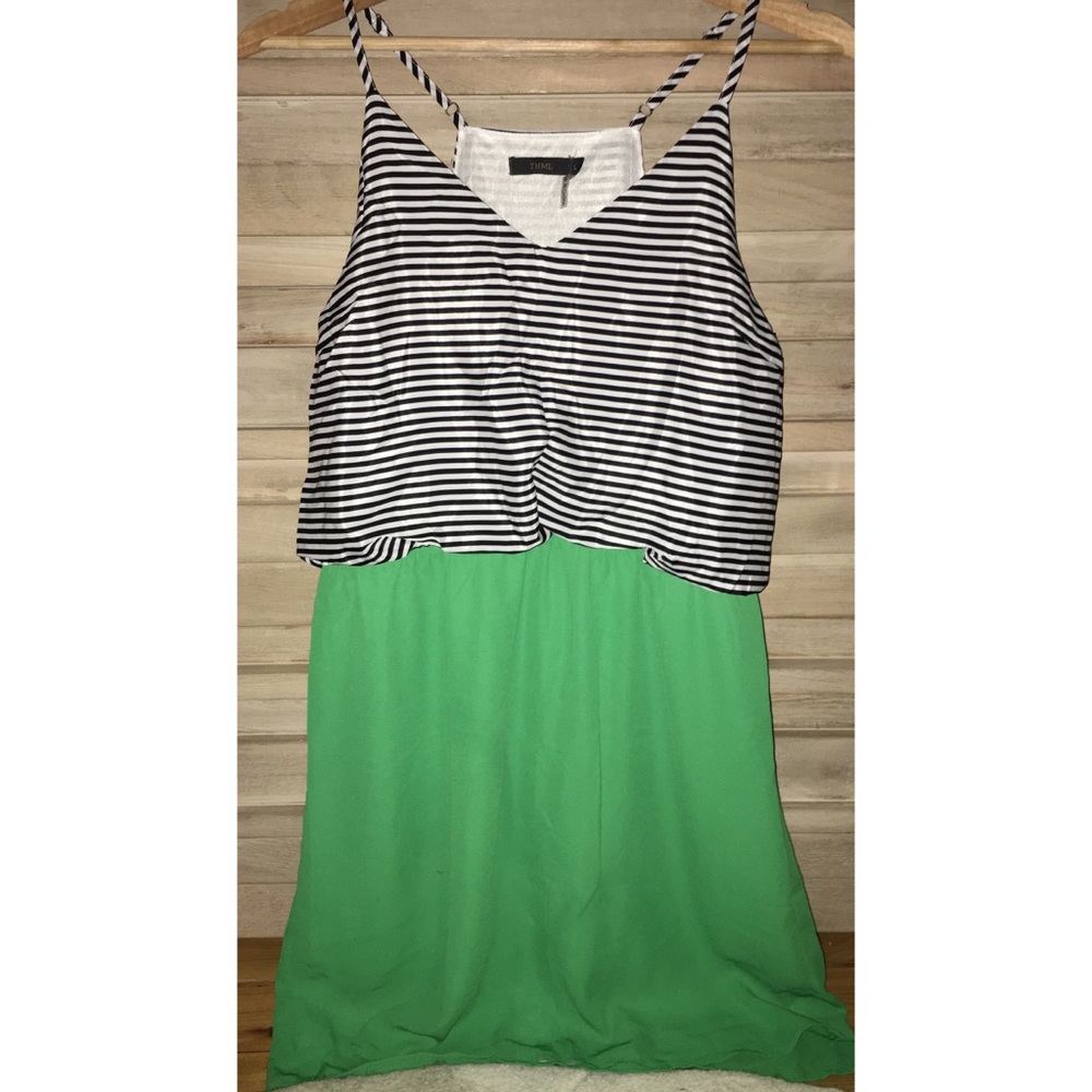 Ruche green & striped dress (size L)